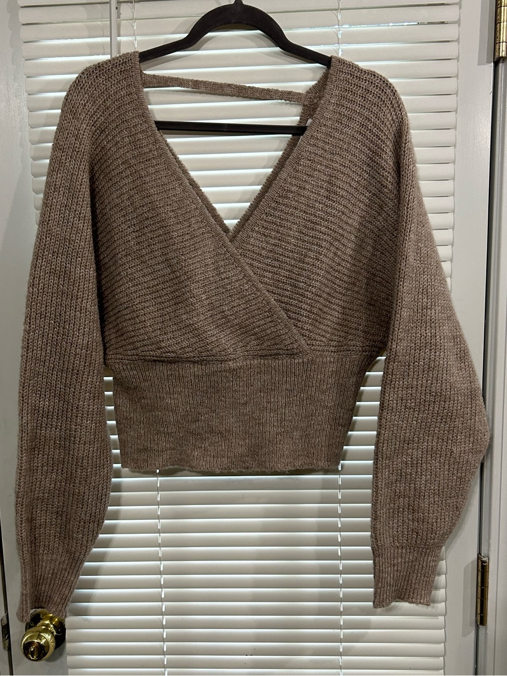 Bluivy Taupe V-Neck Cropped Knit Sweater